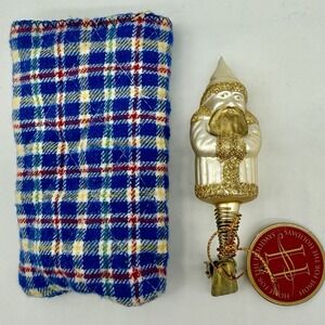 Home For The Holidays Gold Tone‎ Santa Blown Glass Christmas Clip Ornament Czech